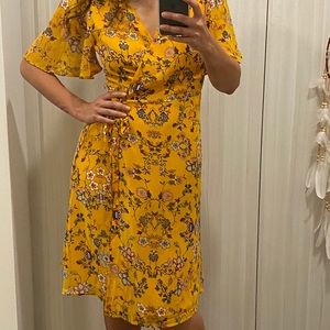 Yellow floral midi dress